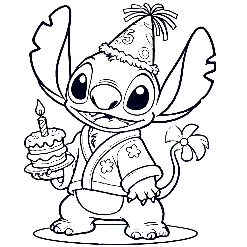 coloriage stitch anniversaire pour enfants à télécharger 1