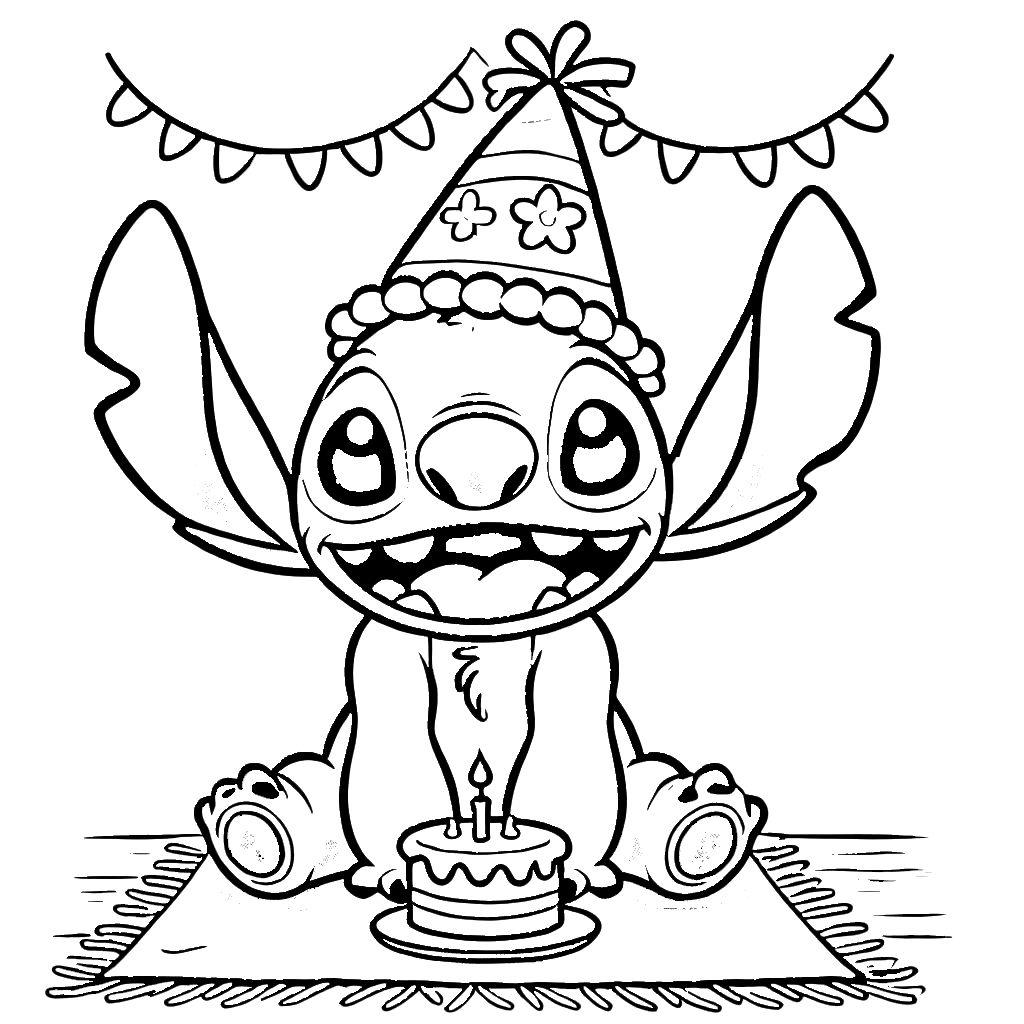 coloriage stitch anniversaire gratuit pour enfants