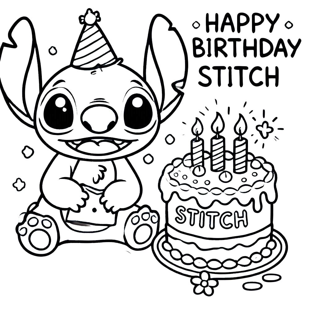 coloriage stitch anniversaire a imprimer gratuit 2