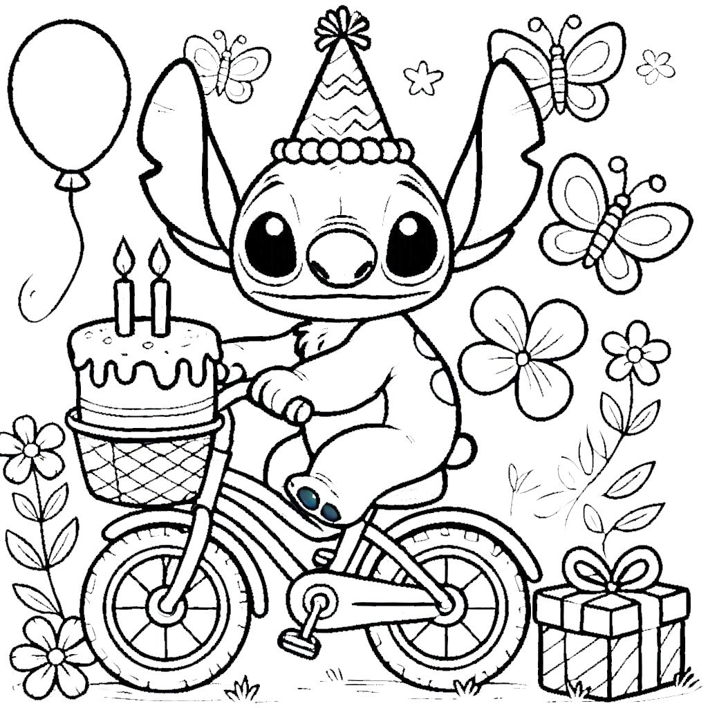 coloriage stitch anniversaire pour enfant de 4 ans