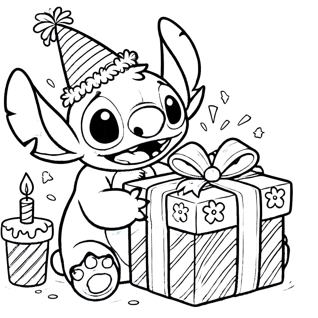 coloriage stitch anniversaire pour enfant a imprimer gratuit