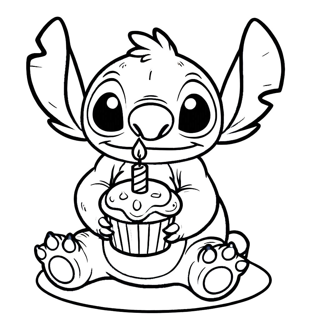 coloriage stitch anniversaire pour enfants à télécharger