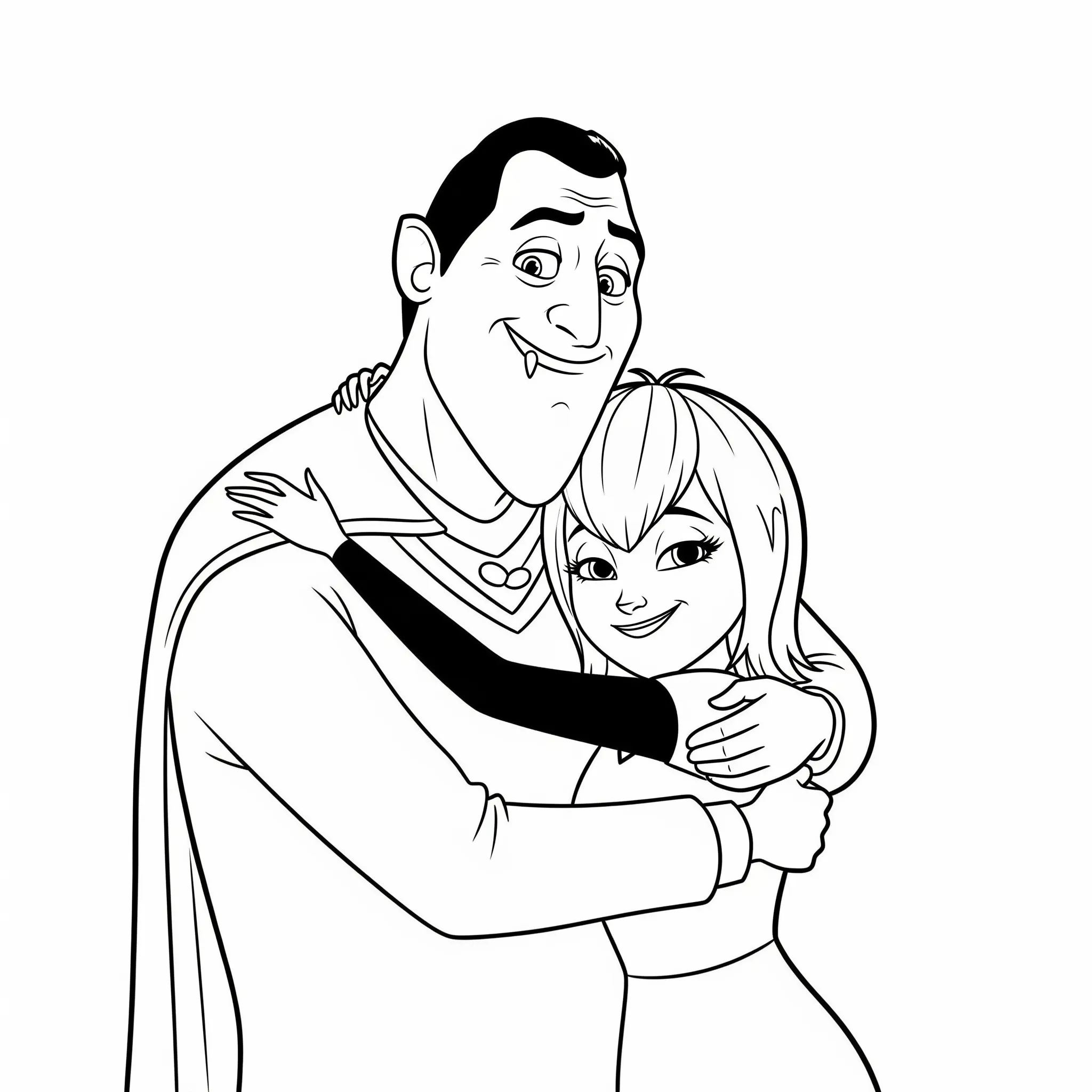 coloriage Drac et Mavis en train de se faire un câlin pour enfant de 5 ans