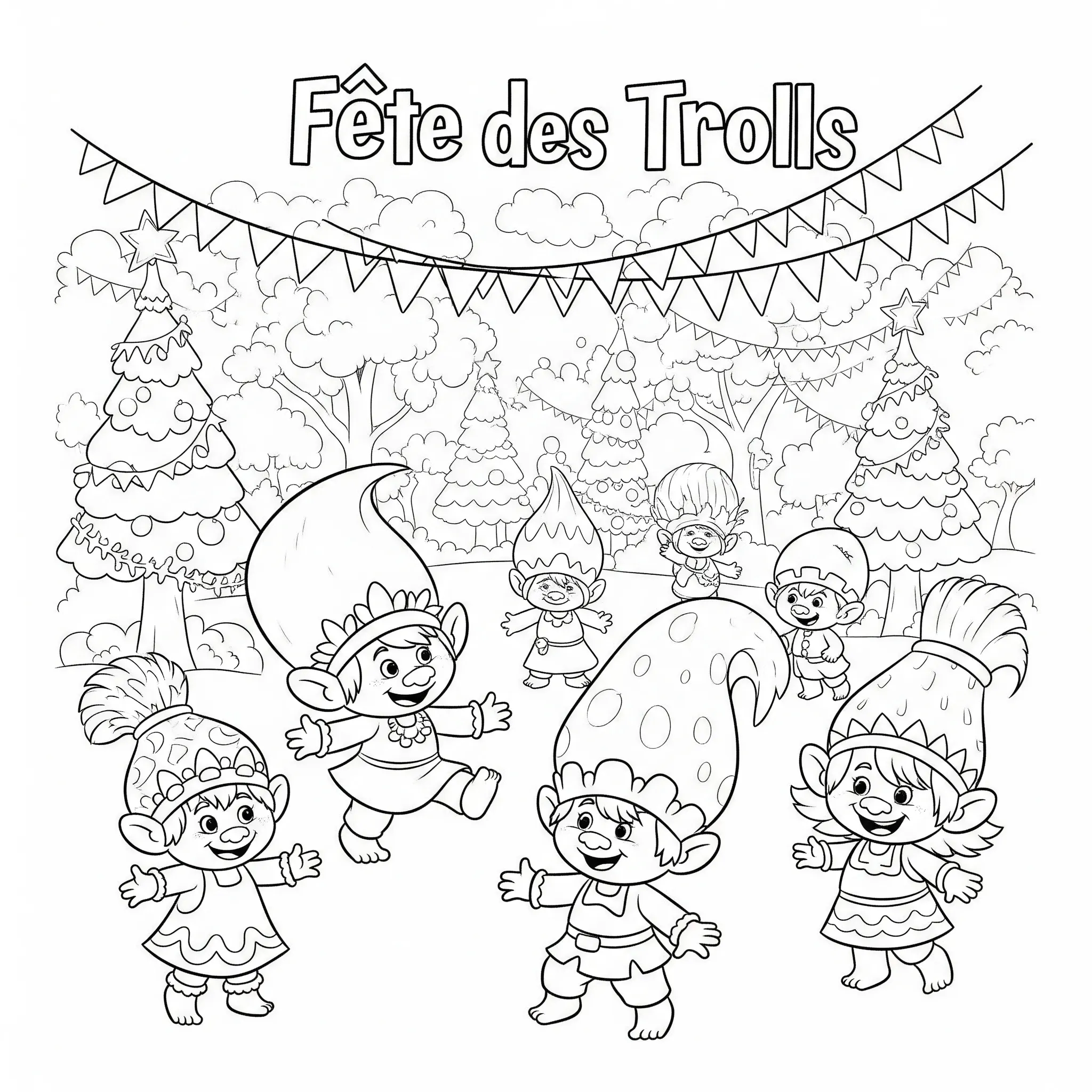 coloriage Fête des Trolls a dessiner en ligne