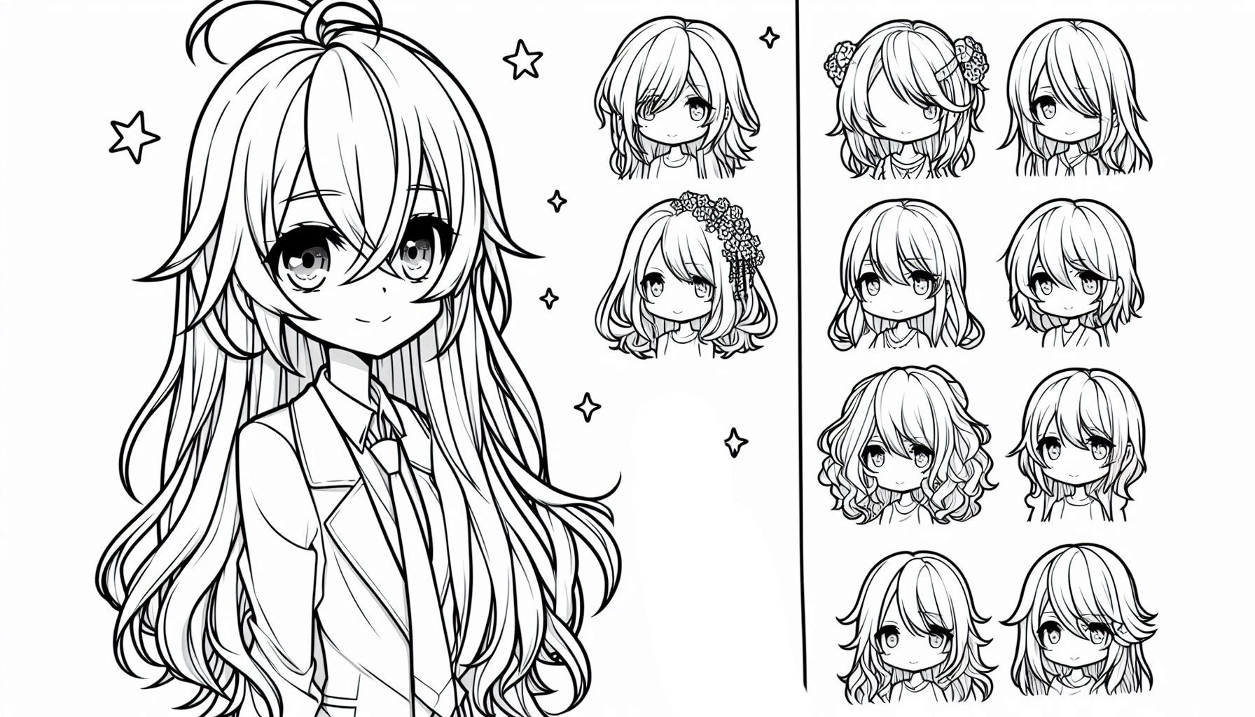 coloriage Fille Anime Aux Cheveux Longs pour enfant à imprimer