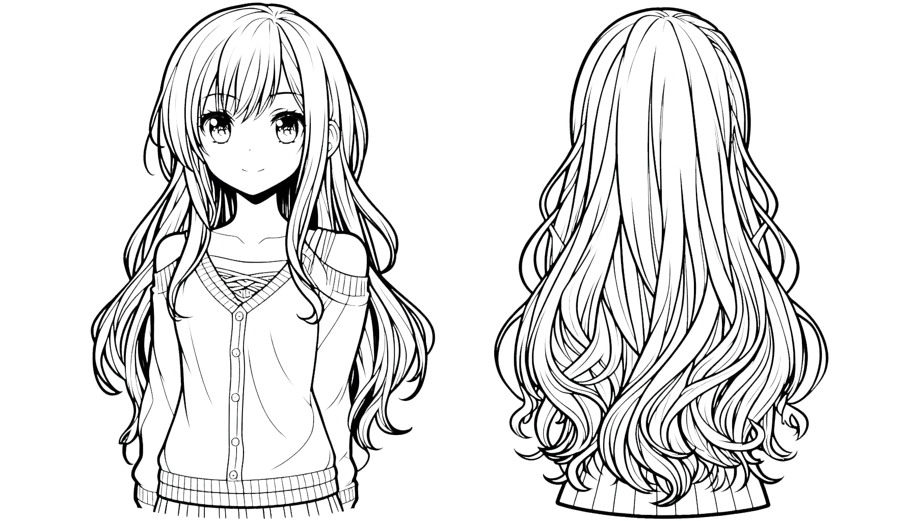 coloriage Fille Anime Aux Cheveux Longs à imprimer gratuitement