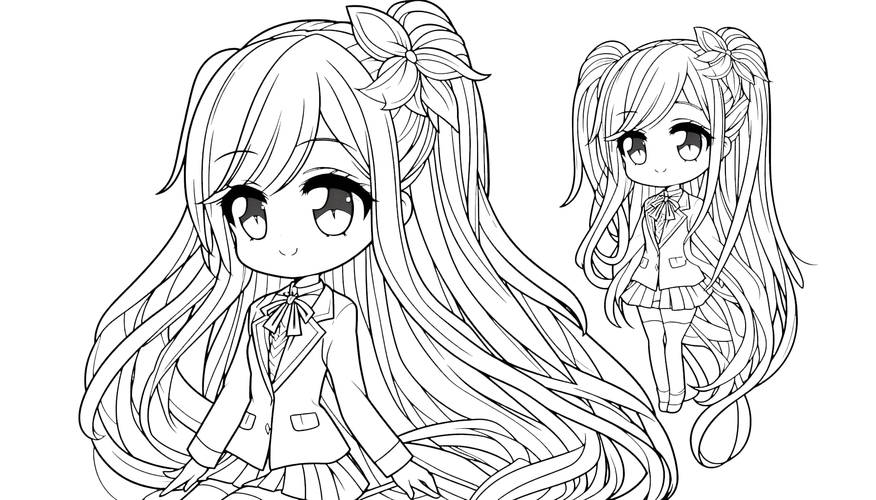 coloriage Fille Anime Aux Cheveux Longs pour enfant de à imprimer