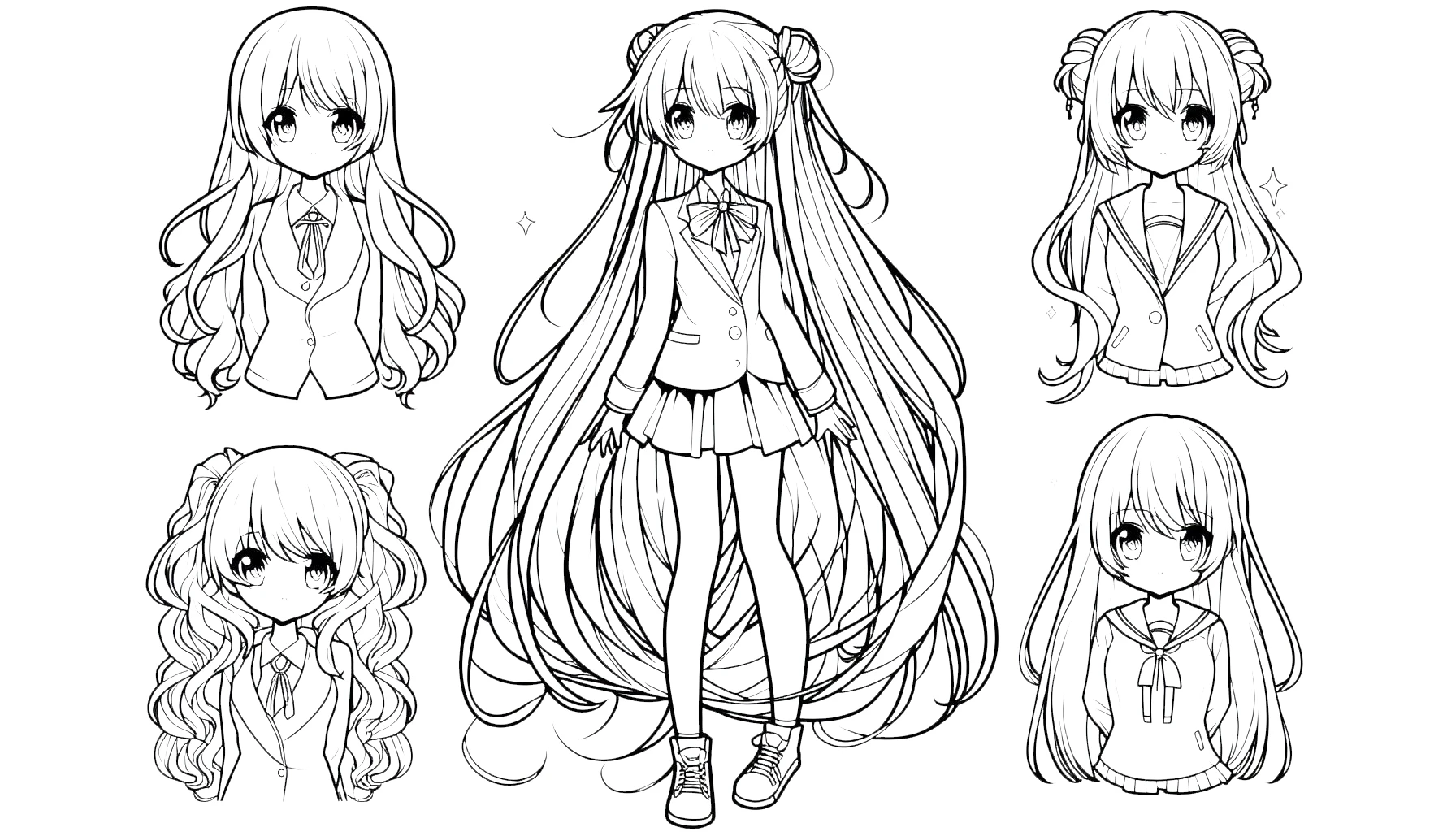 coloriage Fille Anime Aux Cheveux Longs pour enfant de 2 ans