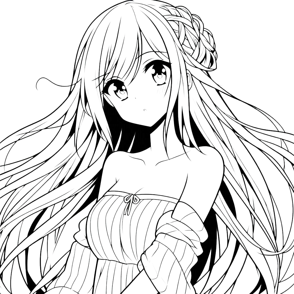 coloriage Fille Anime Aux Cheveux Longs a imprimer pour enfant de 4 ans