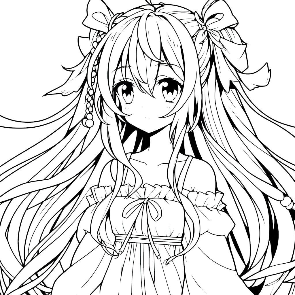 coloriage Fille Anime Aux Cheveux Longs a dessiner et imprimer