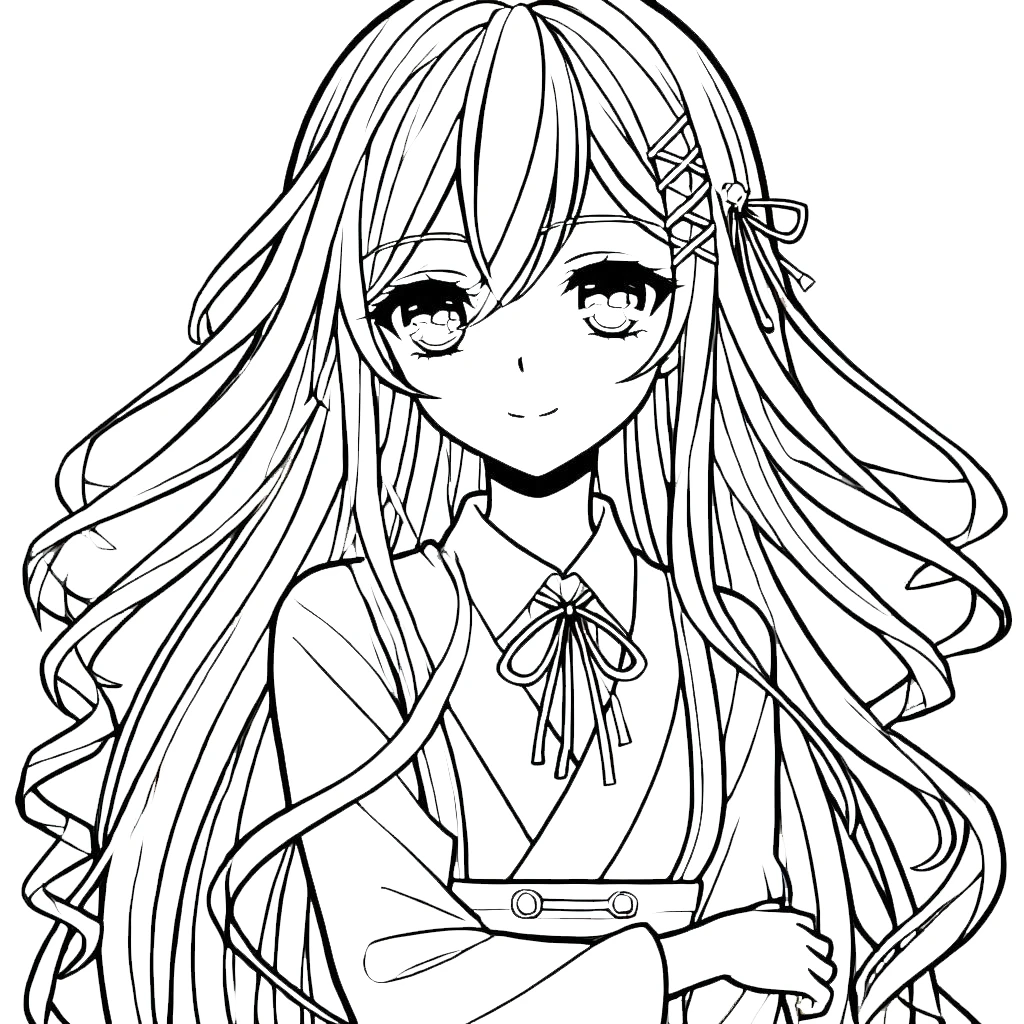 coloriage Fille Anime Aux Cheveux Longs gratuit 2