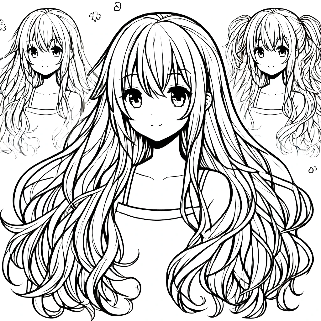 coloriage Fille Anime Aux Cheveux Longs pour enfant de 4 ans