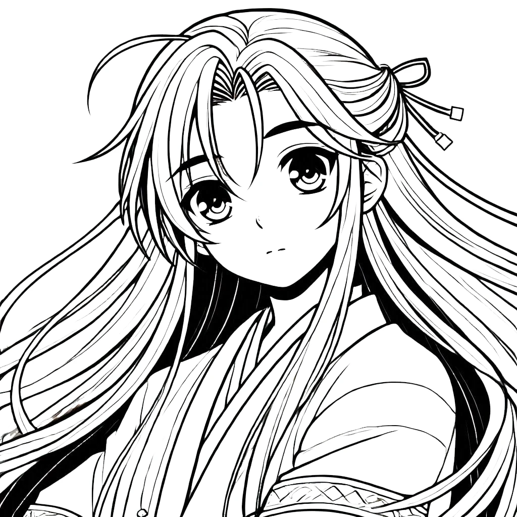 coloriage Fille Anime Aux Cheveux Longs pour enfants