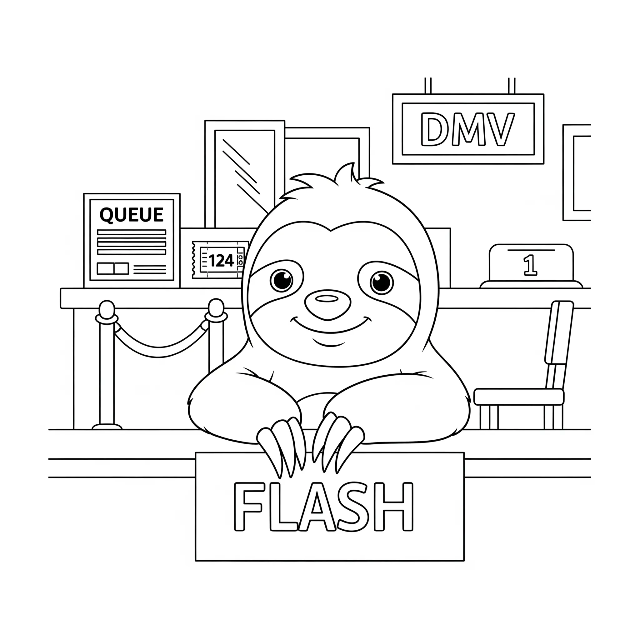 Målarbilden "Flash the Sloth" på DMV för barn