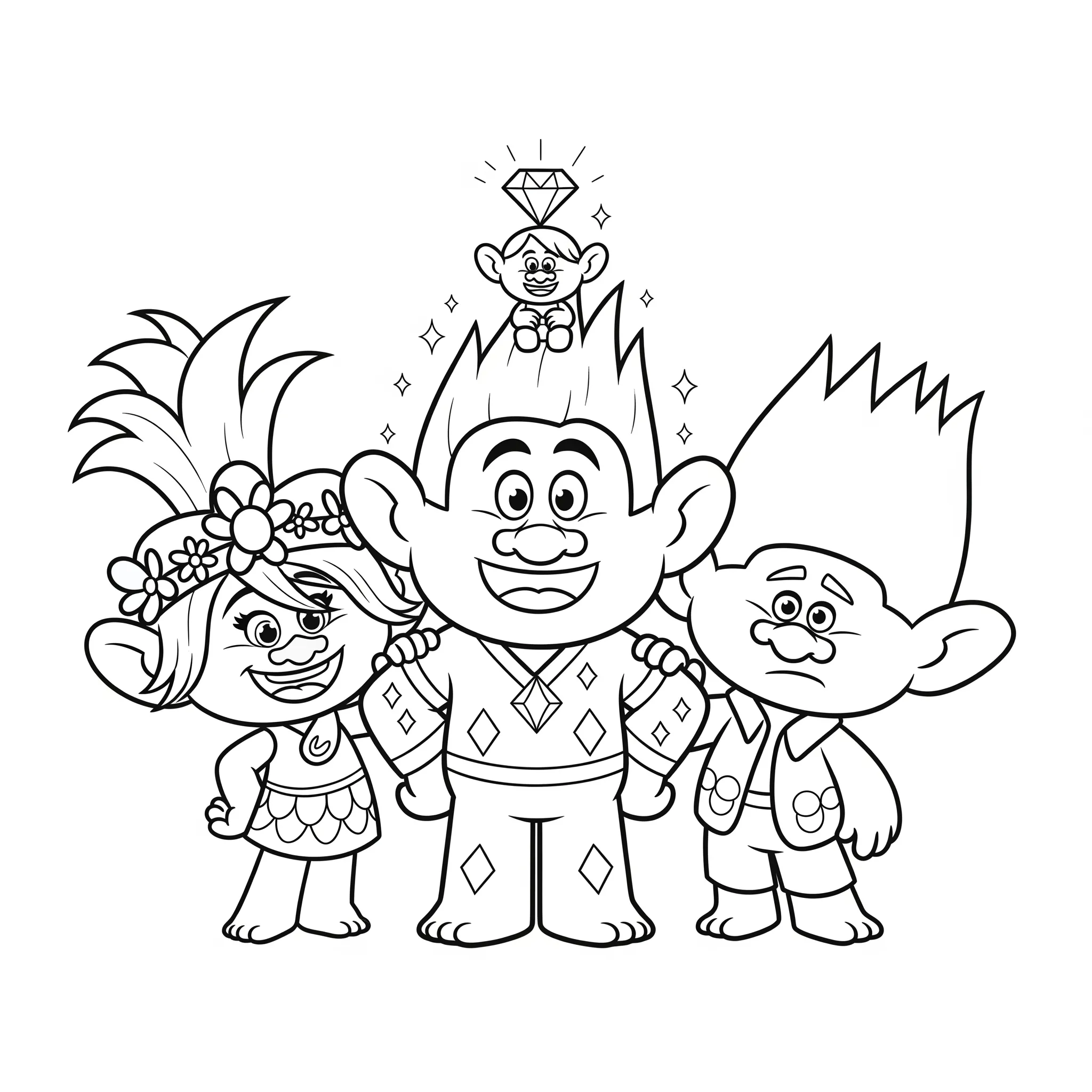 coloriage Guy Diamant avec ses amis pour enfants à imprimer