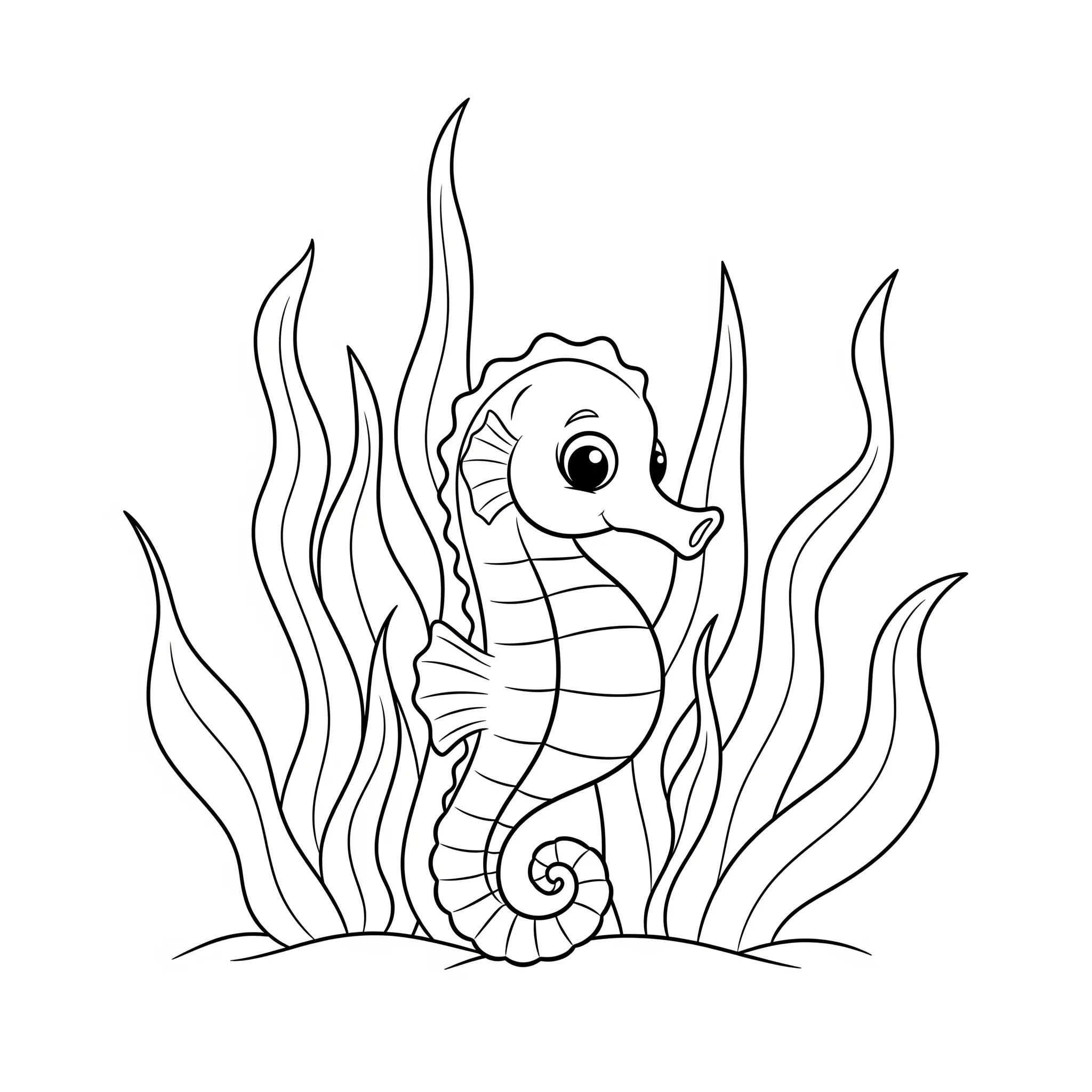 image pour coloriage L’Hippocampe Cache Cache dans les Algues enfant