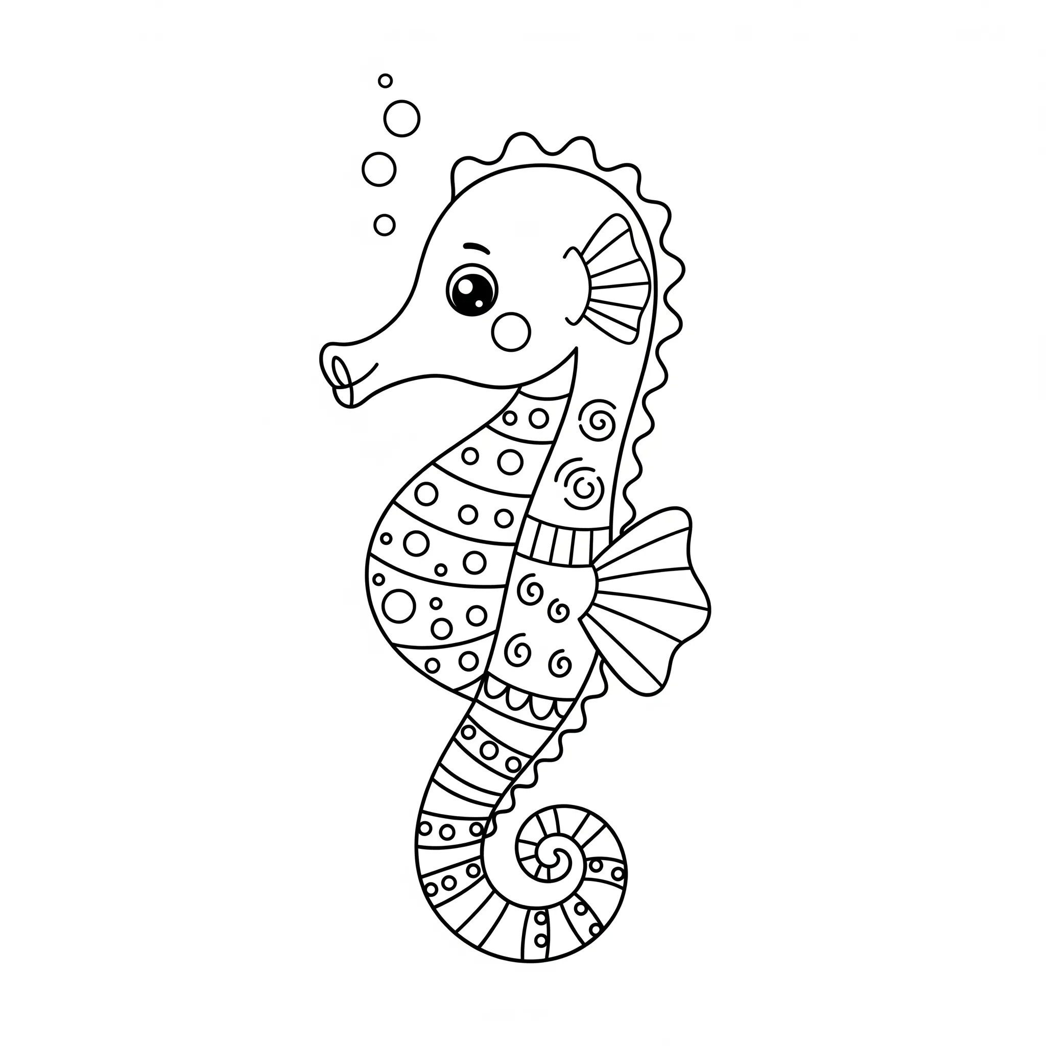 imprimer coloriage L’Hippocampe aux Motifs Rigolos pour enfant
