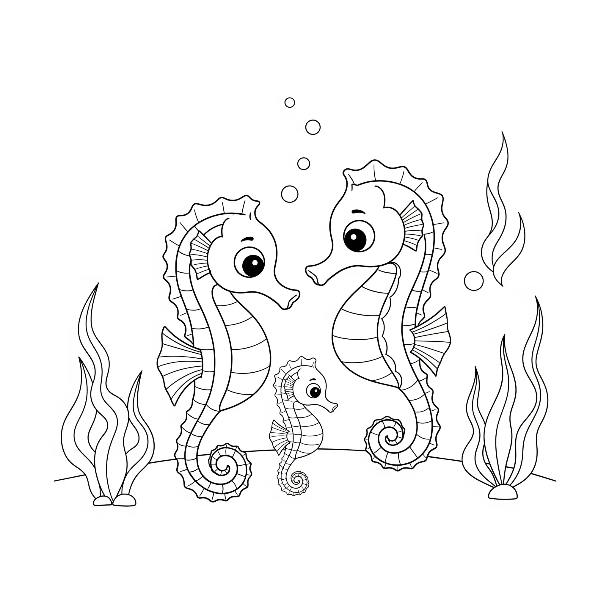 coloriage La Famille Hippocampe pour enfant de 7 ans