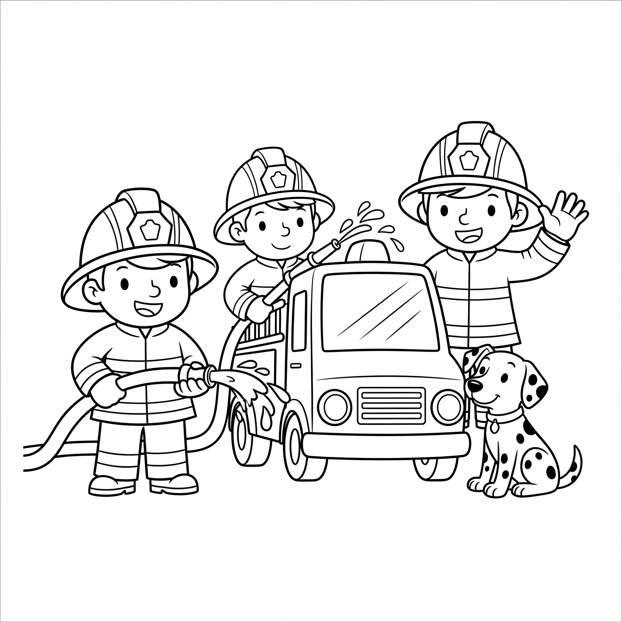 coloriage Le groupe de pompiers à imprimer gratuitement pdf