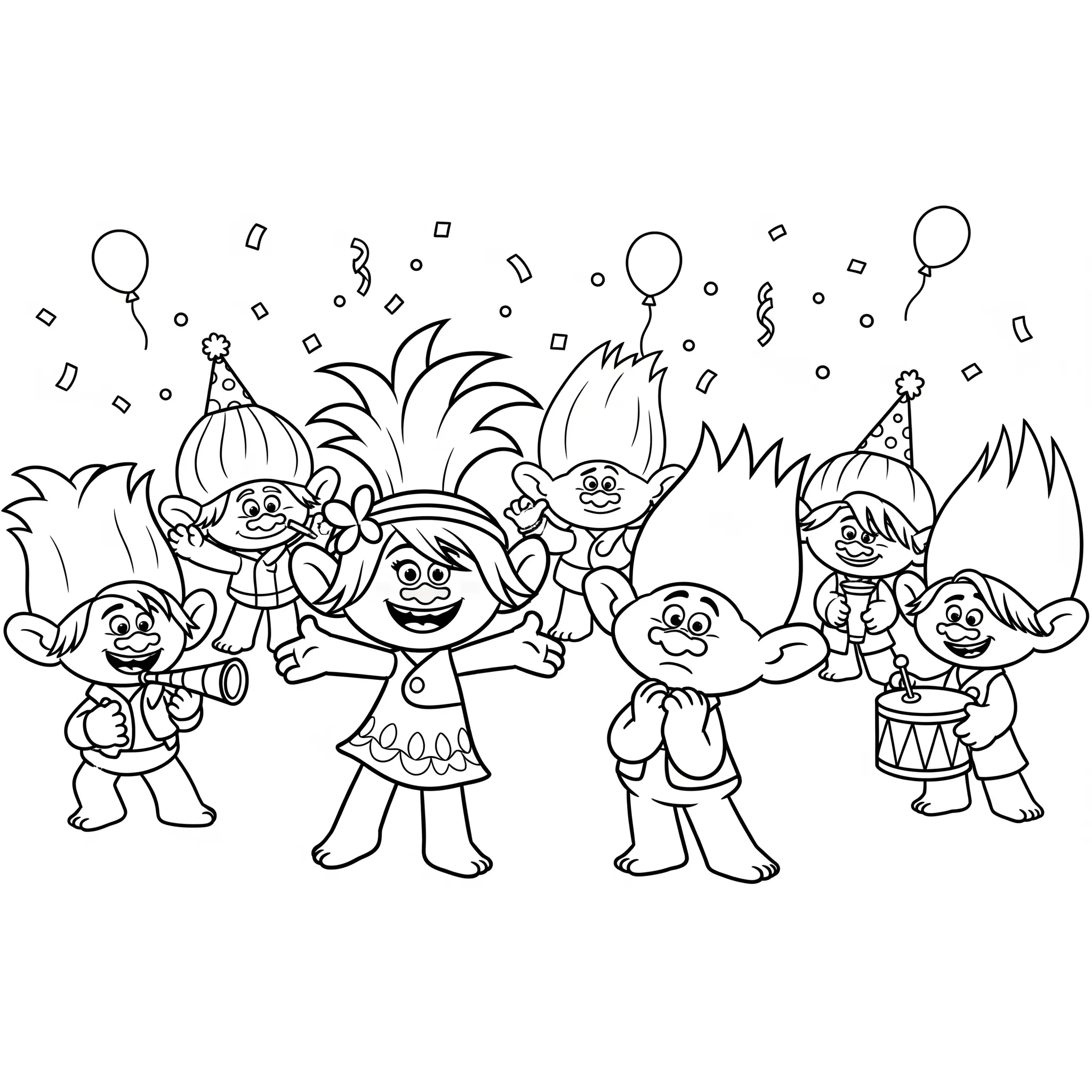 coloriage Les Trolls qui font la fête pour enfant gratuit