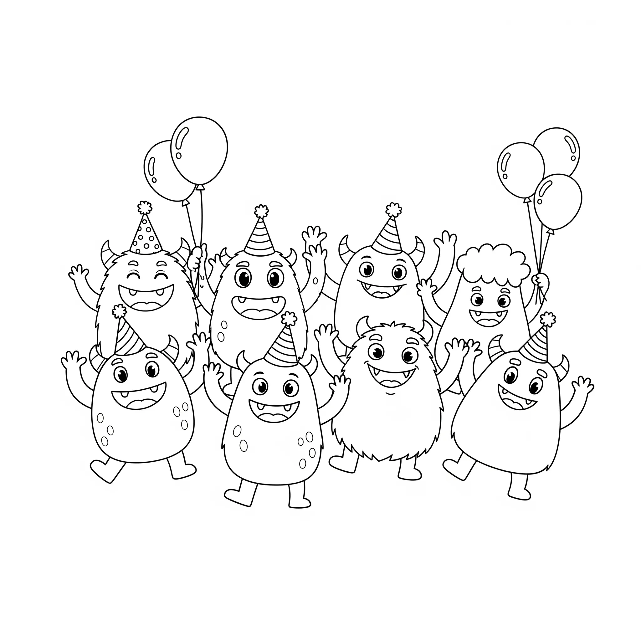 coloriage Les monstres qui font la fête pour enfants a imprimer