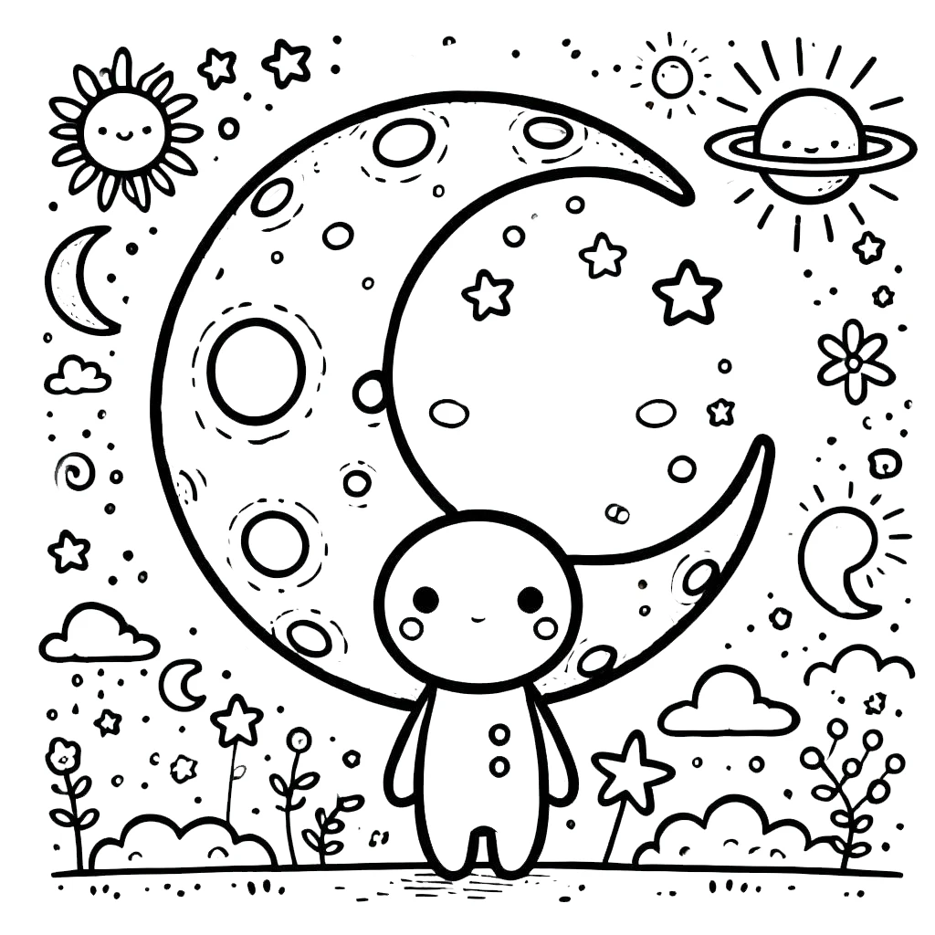 coloriage Lune à imprimer pour enfant de 2 ans 1