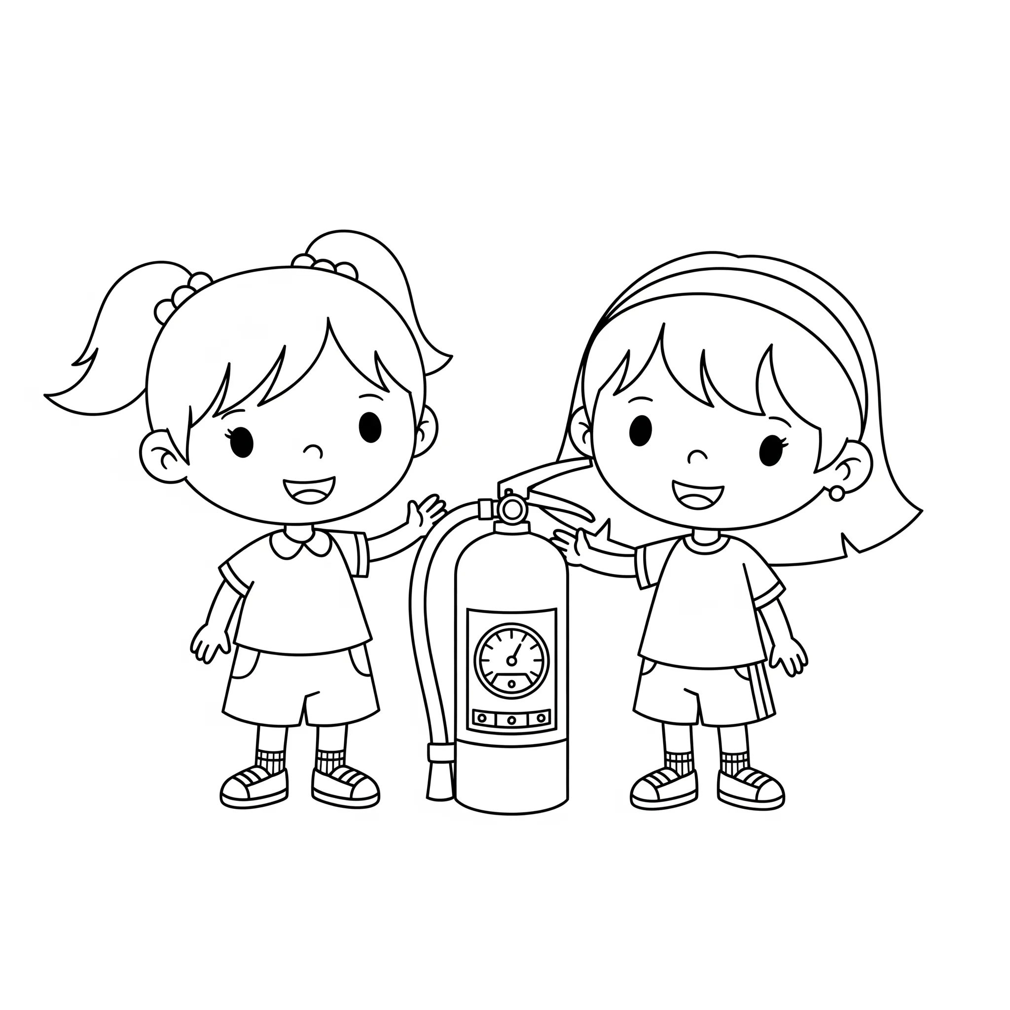 coloriage Mandy et Sarah avec un extincteur pour enfants a imprimer