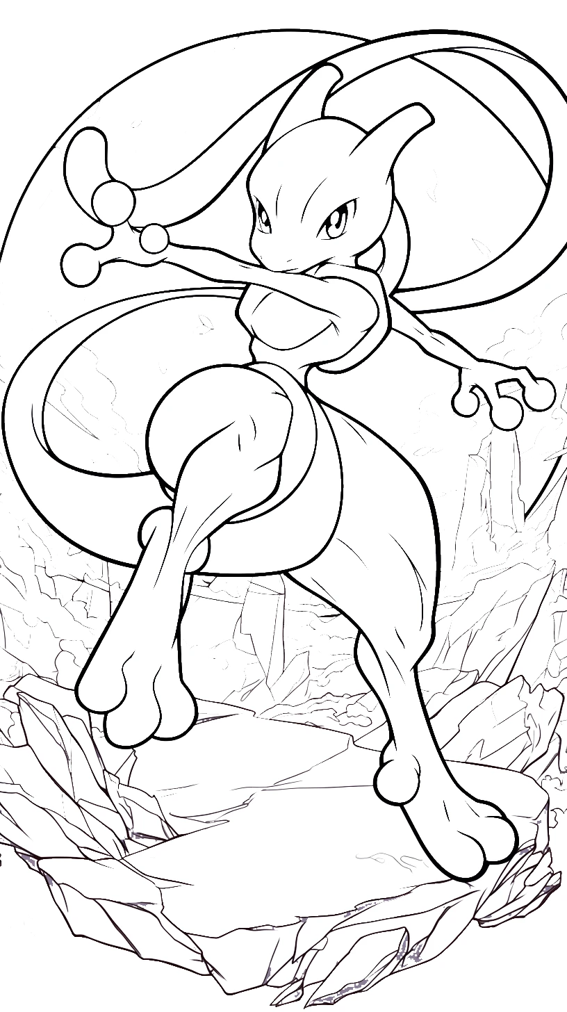 coloriage Mewtwo à imprimer pour enfants 1