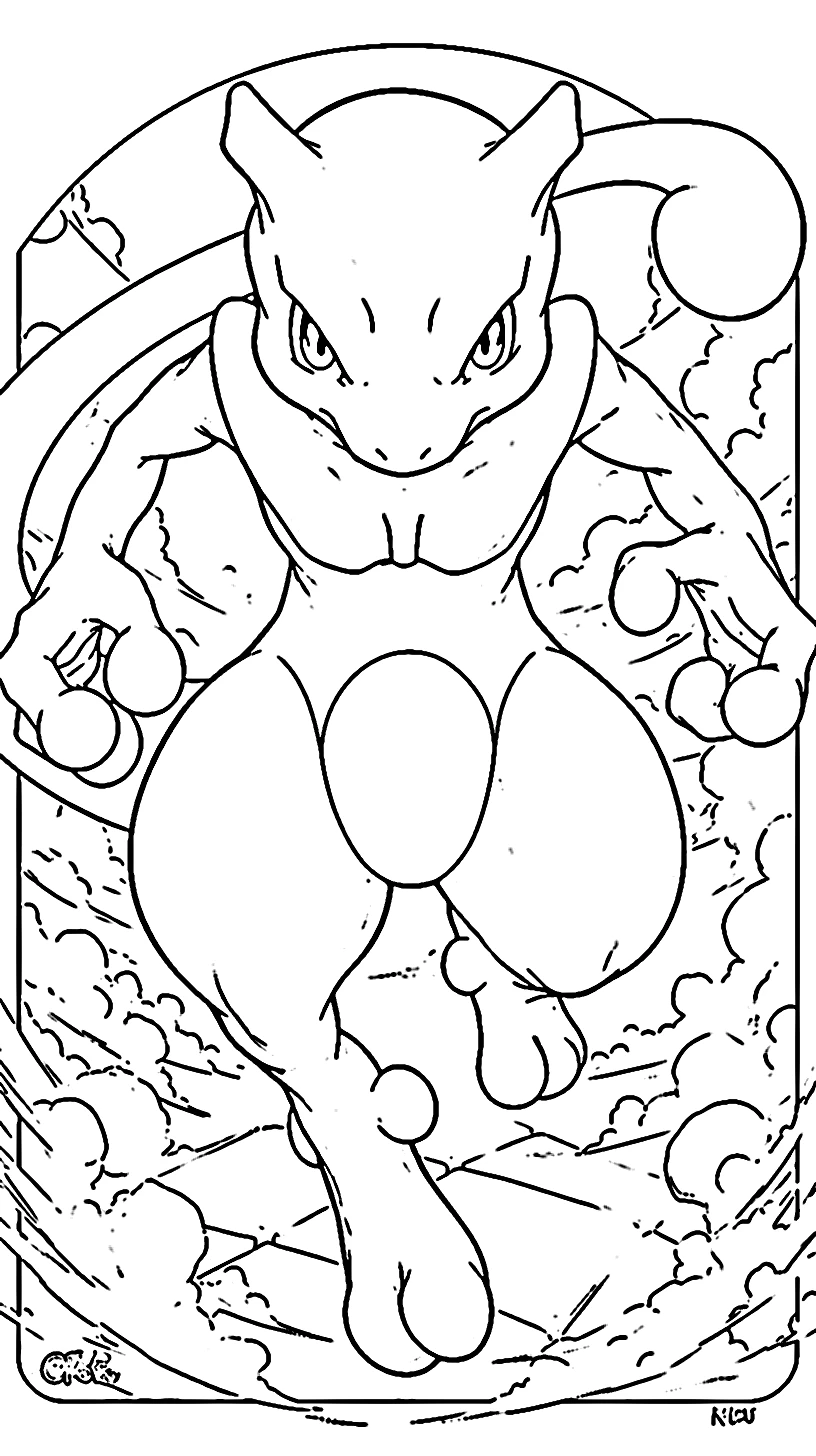 coloriage Mewtwo pour enfants a imprimer 1