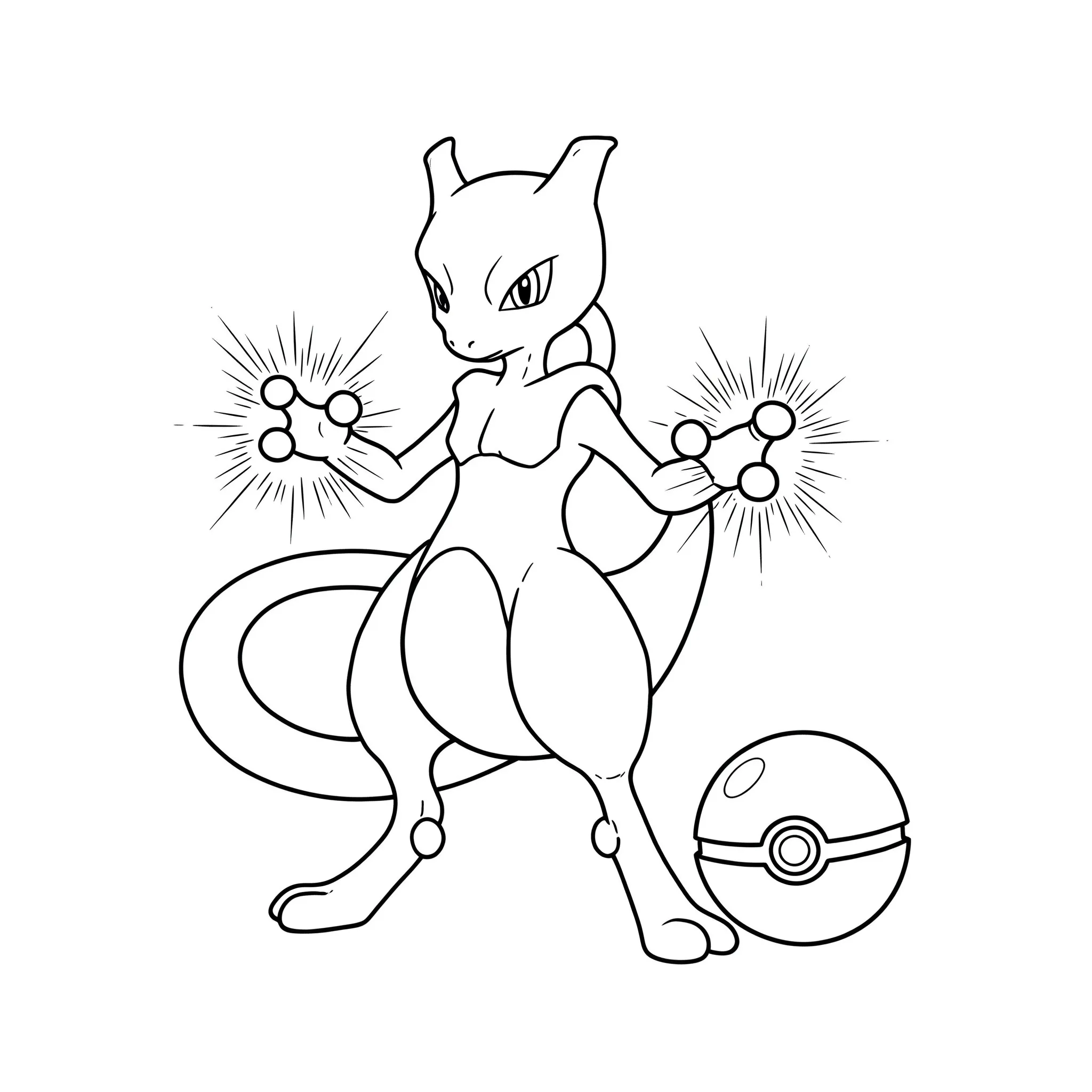 coloriage Mewtwo et une Poké Ball pour enfant gratuit
