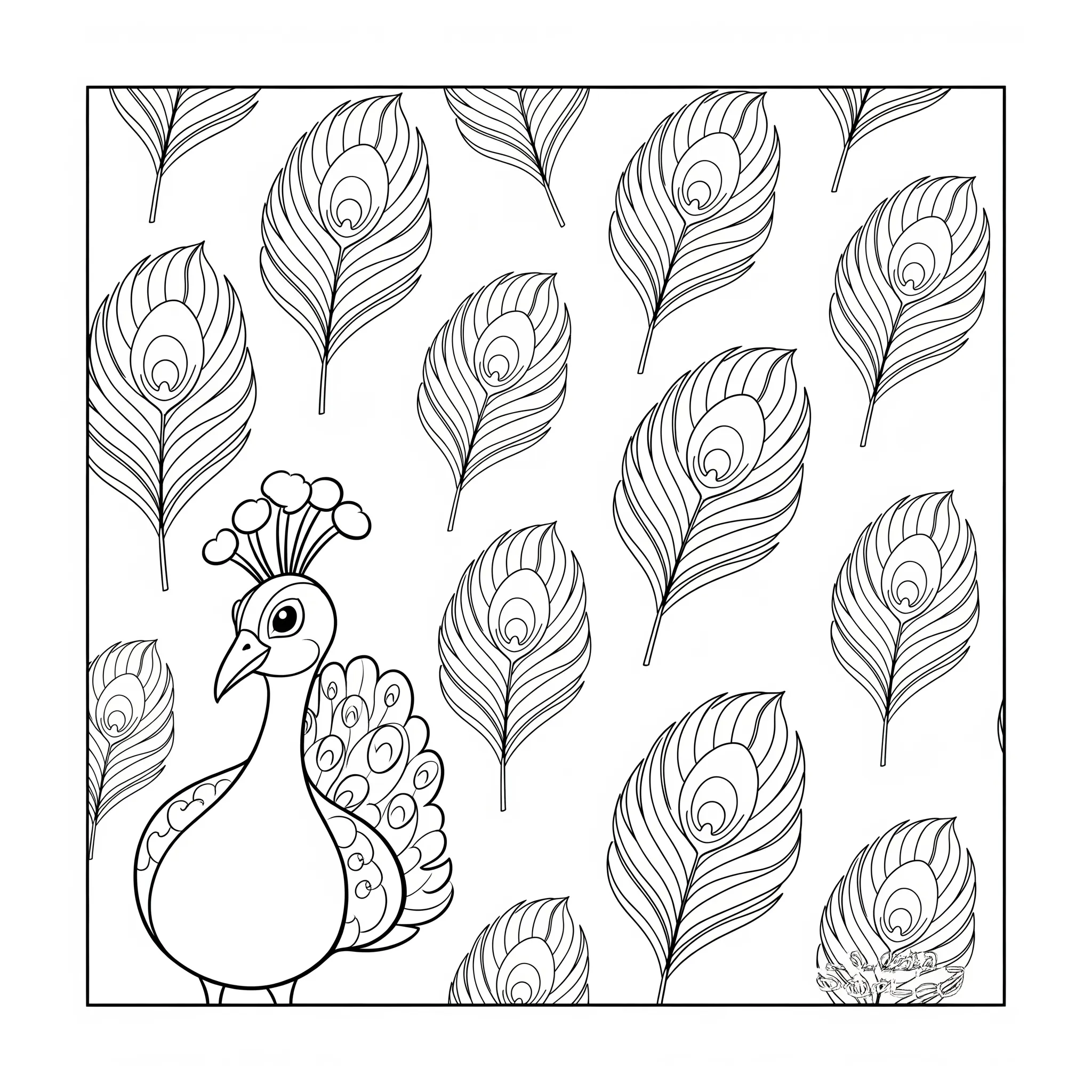 coloriage Motif Répétitif de Plumes de Paon Blanche à imprimer pour enfant de 8 ans