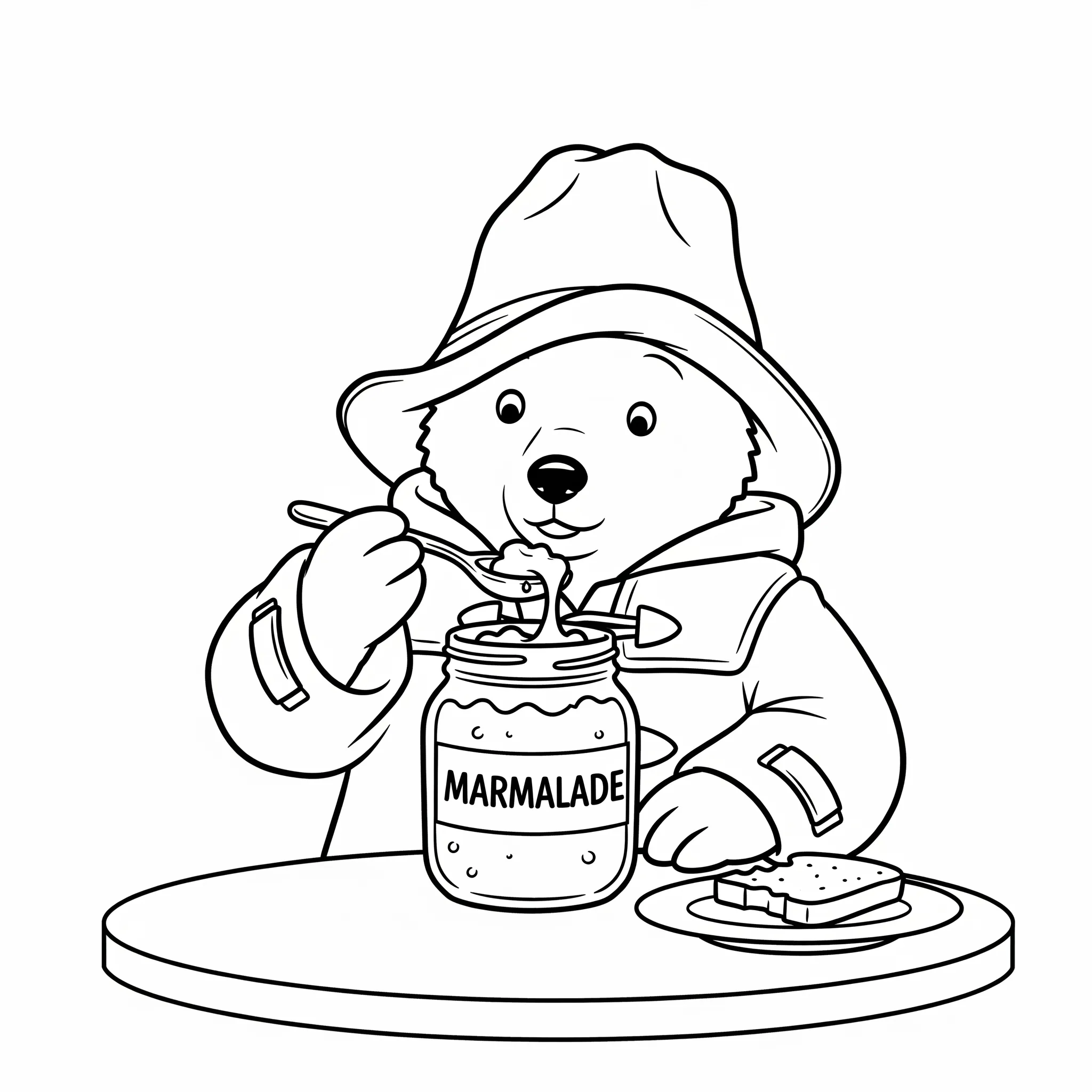 coloriage Paddington mangeant de la marmelade gratuit