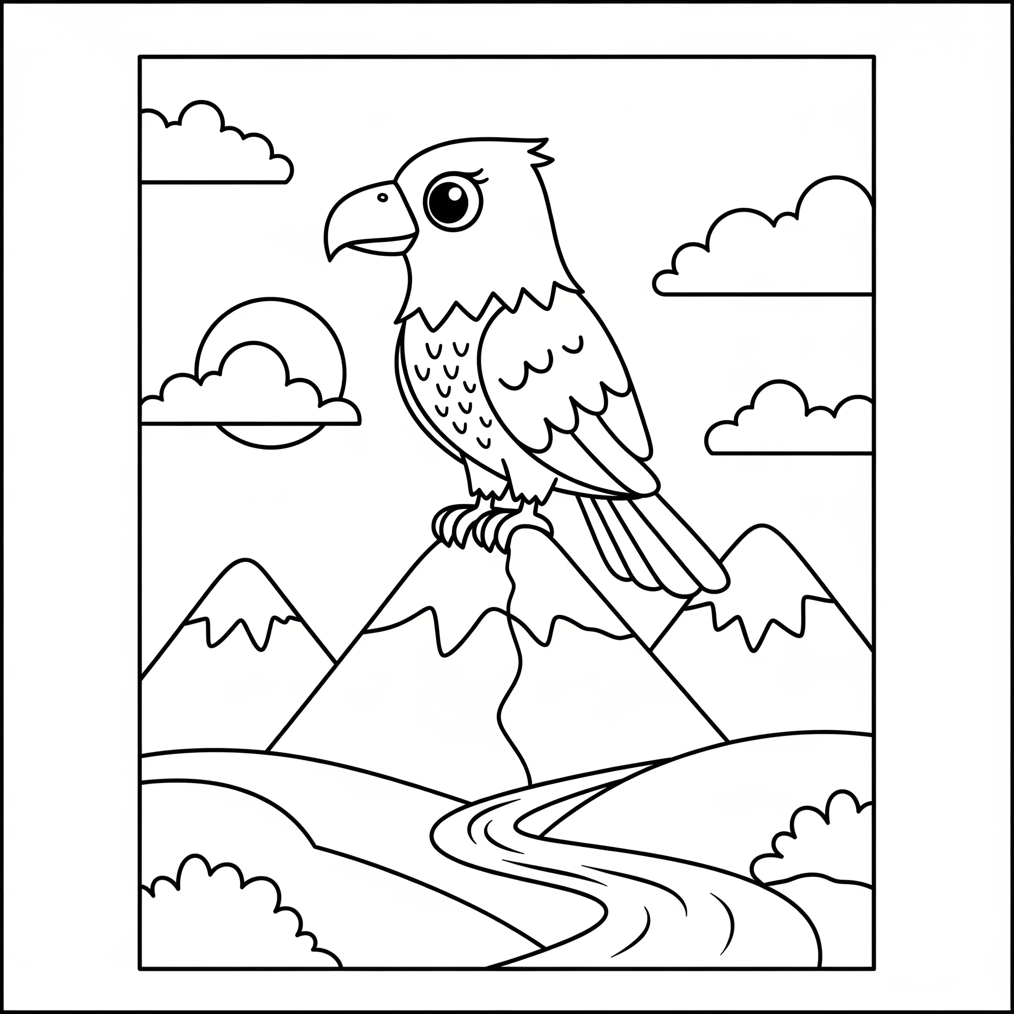coloriage Pygargue et Paysage pour primaire
