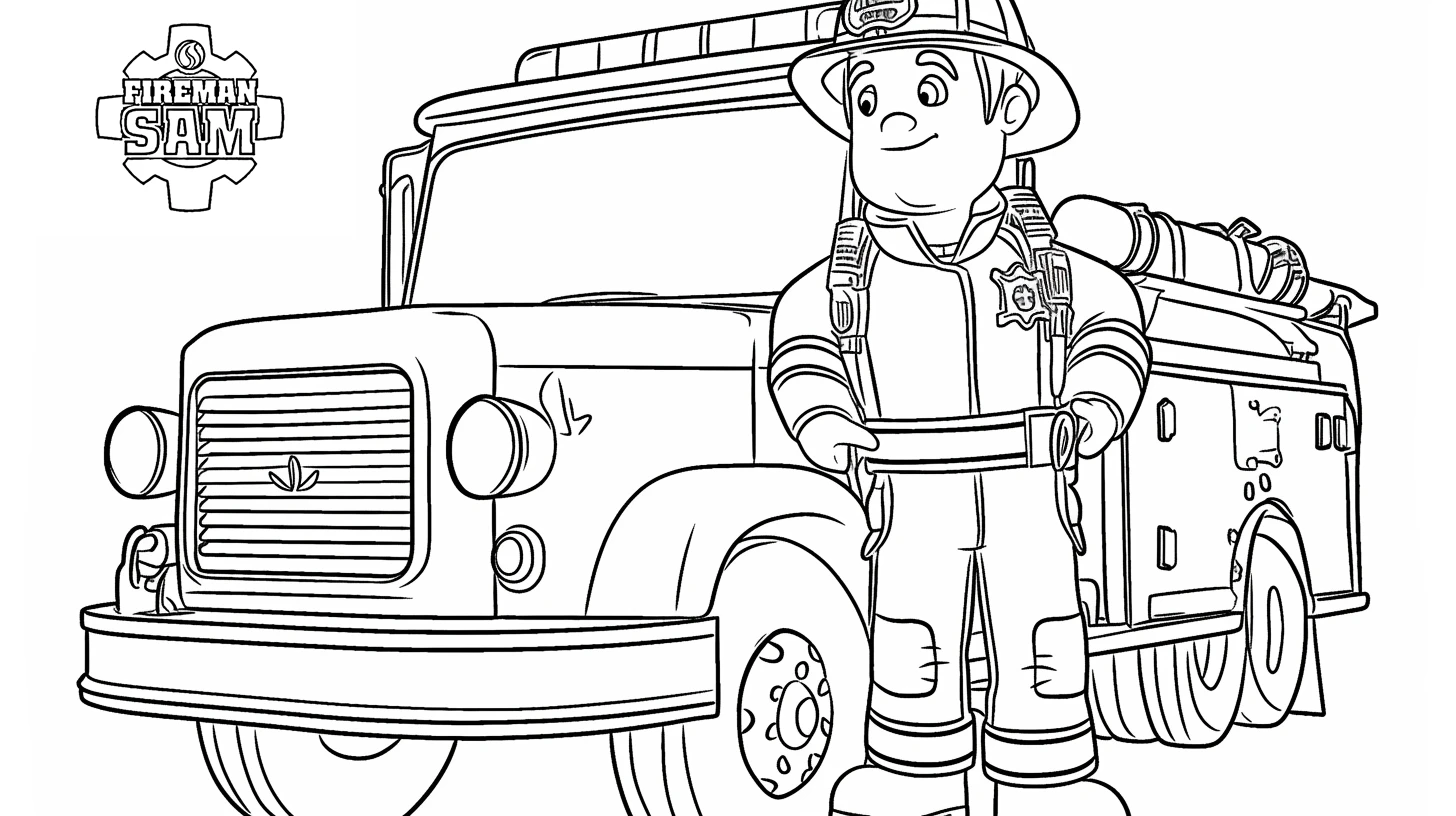 image de coloriage Sam Le Pompier pour enfant