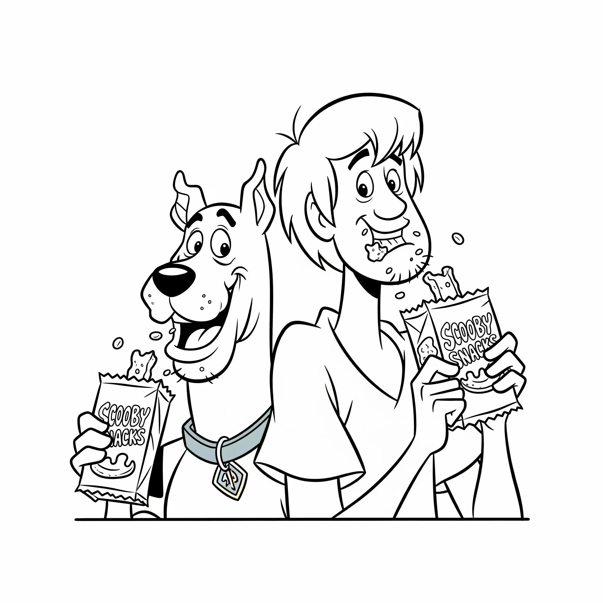 coloriage Scooby et Sammy mangeant des Scooby Snacks pour enfants à imprimer