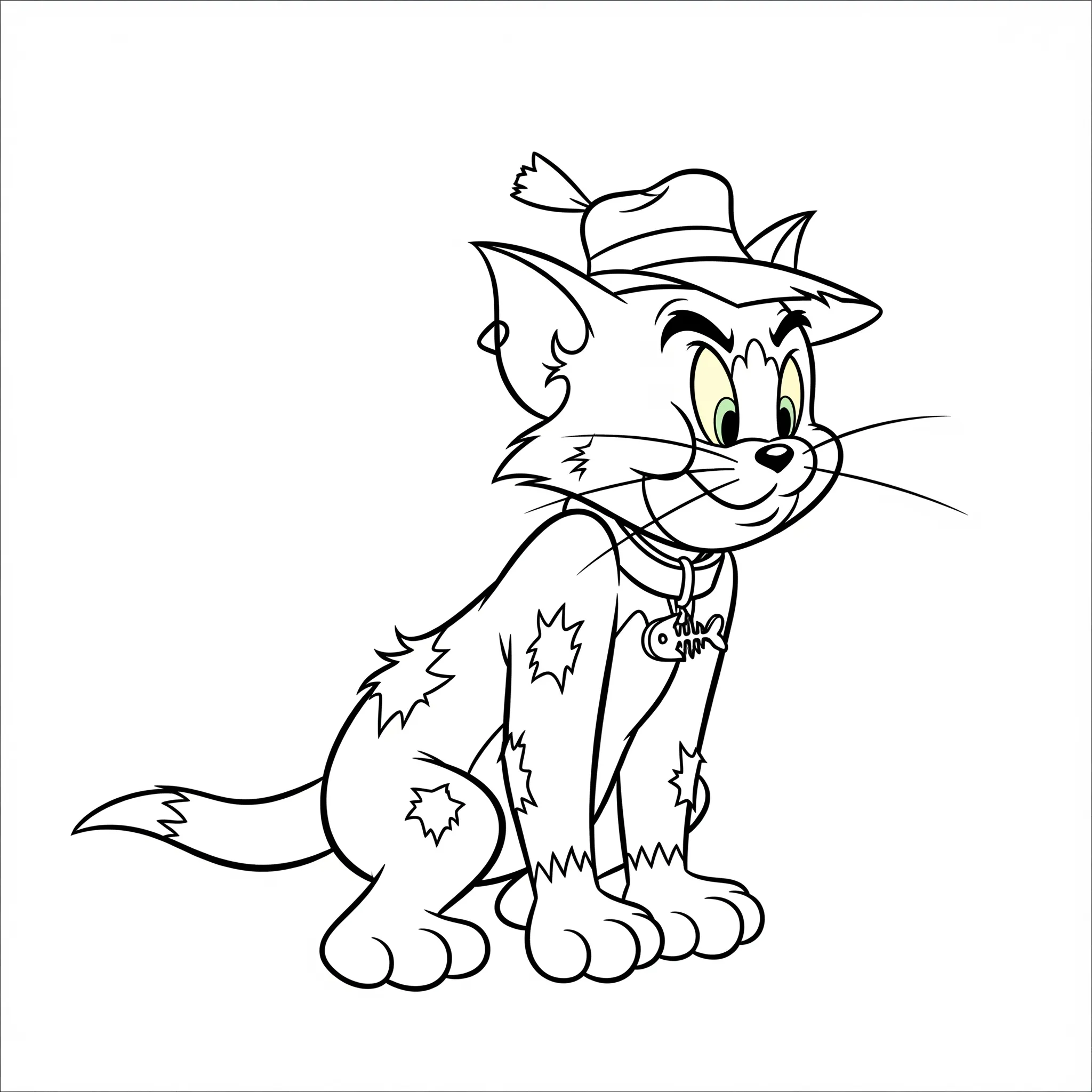 coloriage Tom déguisé en chat de gouttière à imprimer pour enfant de 4 ans