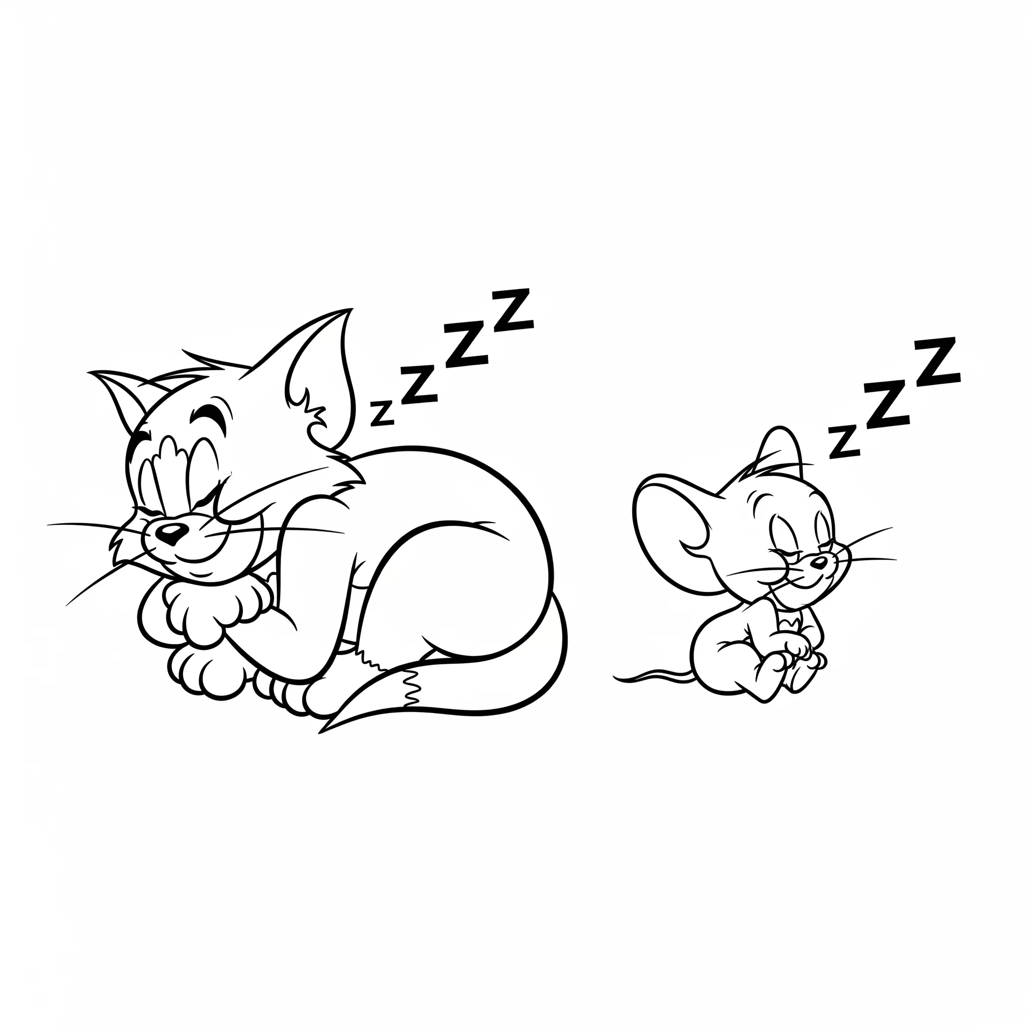 coloriage Tom dort, Jerry dort pour enfant a imprimer gratuit
