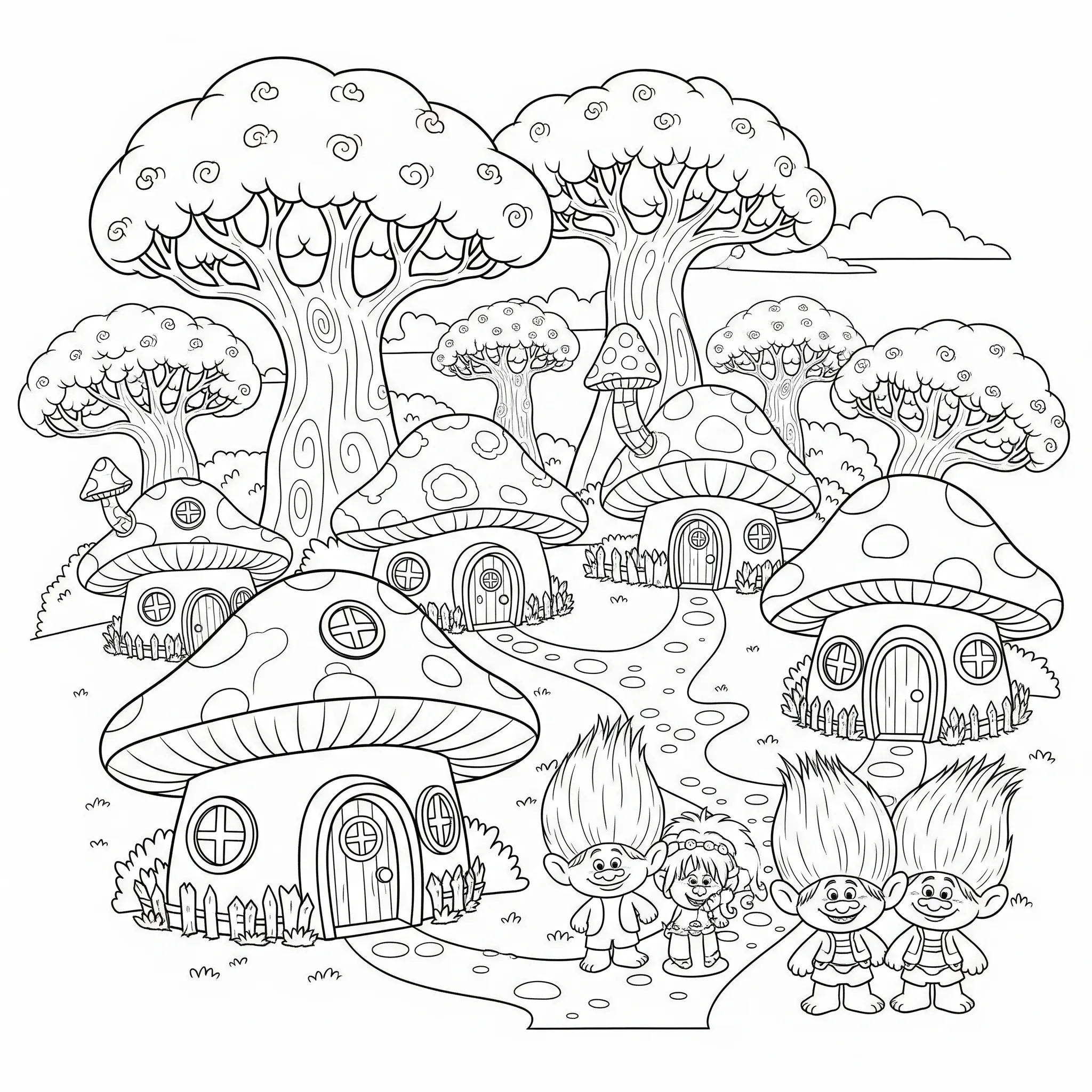 imprimer coloriage Troll village pour enfant