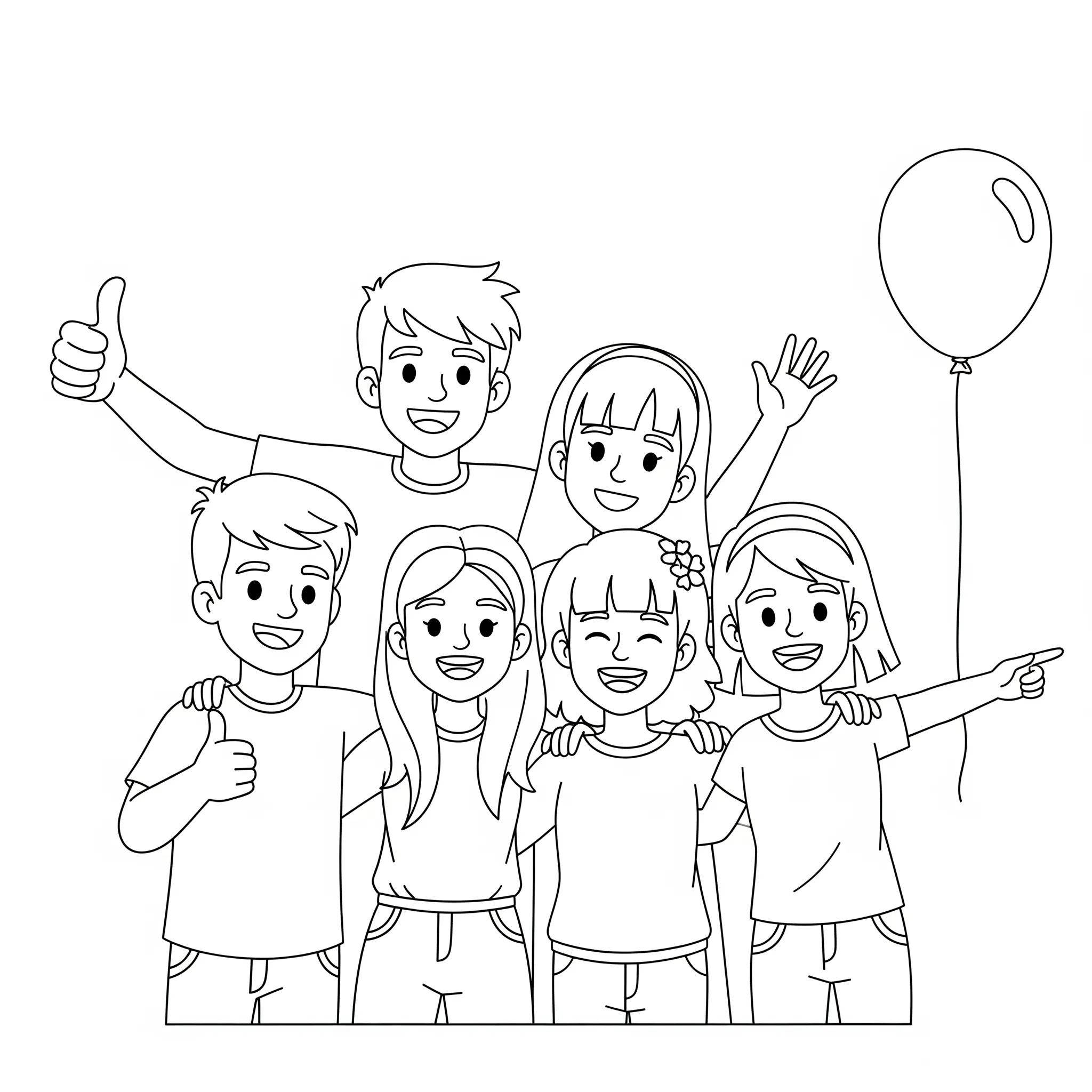 coloriage Un groupe d’amis joyeux pour enfants