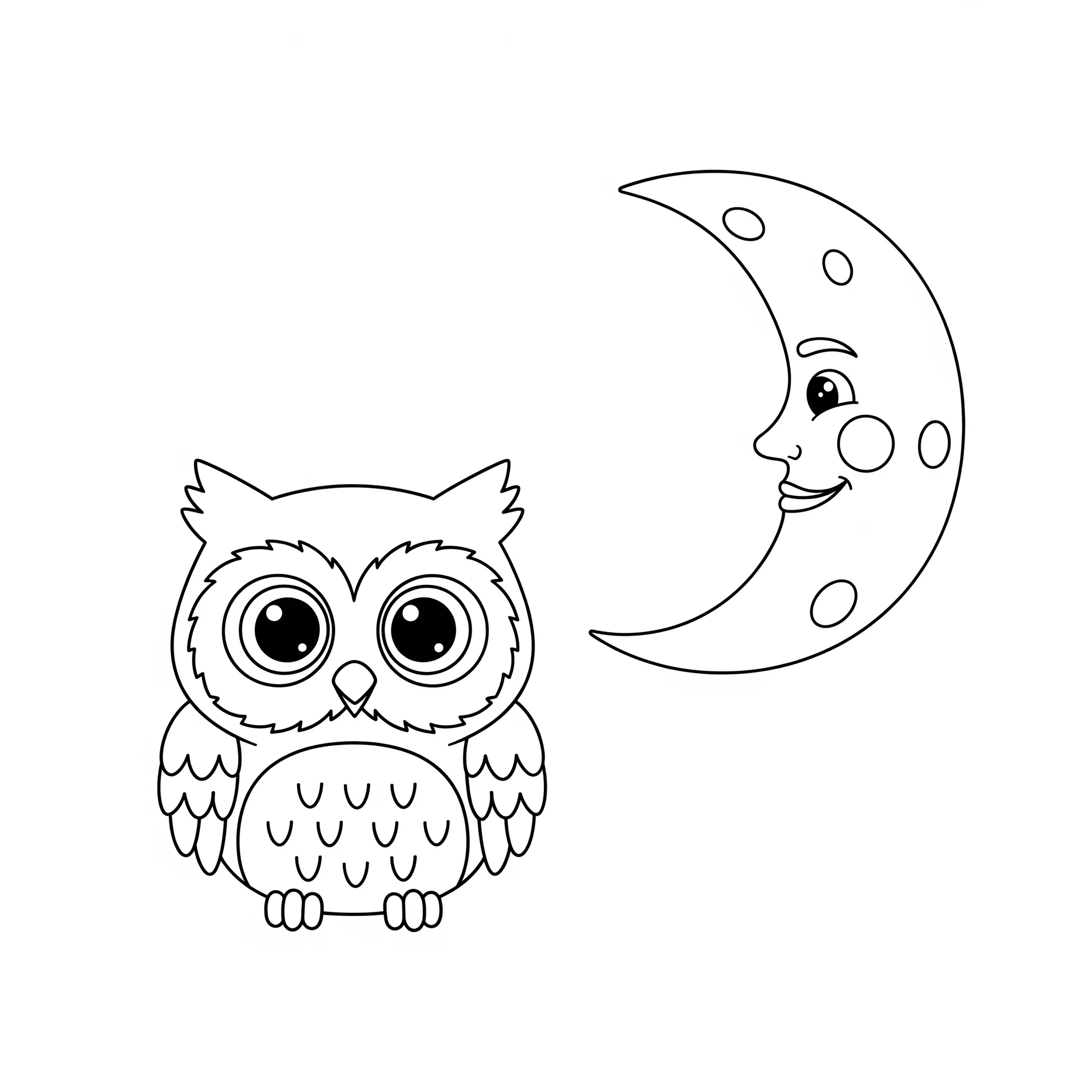 coloriage Chouette et sa Lune de pour enfants