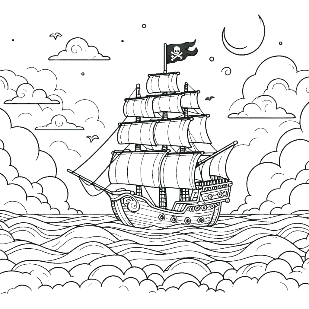 coloriage Bateau Pirate educatif pour enfant