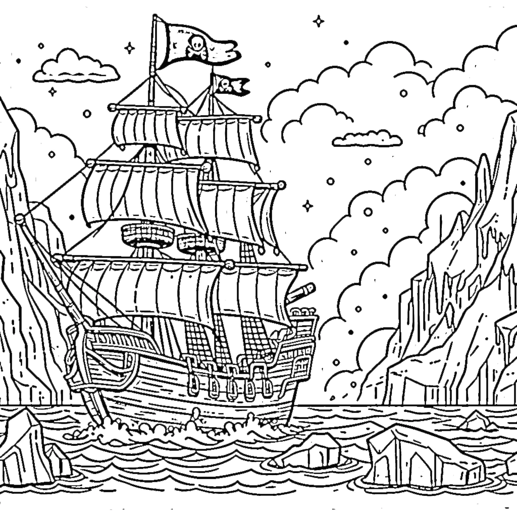 coloriage Bateau Pirate et découpage à imprimer 1