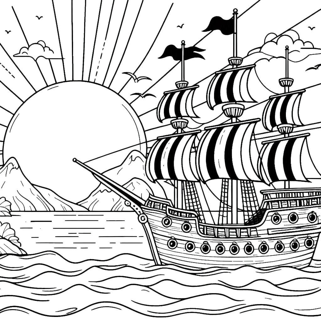 coloriage Bateau Pirate et apprentissage