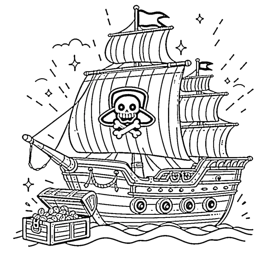 coloriage Bateau Pirate à imprimer pour enfant de 9 ans