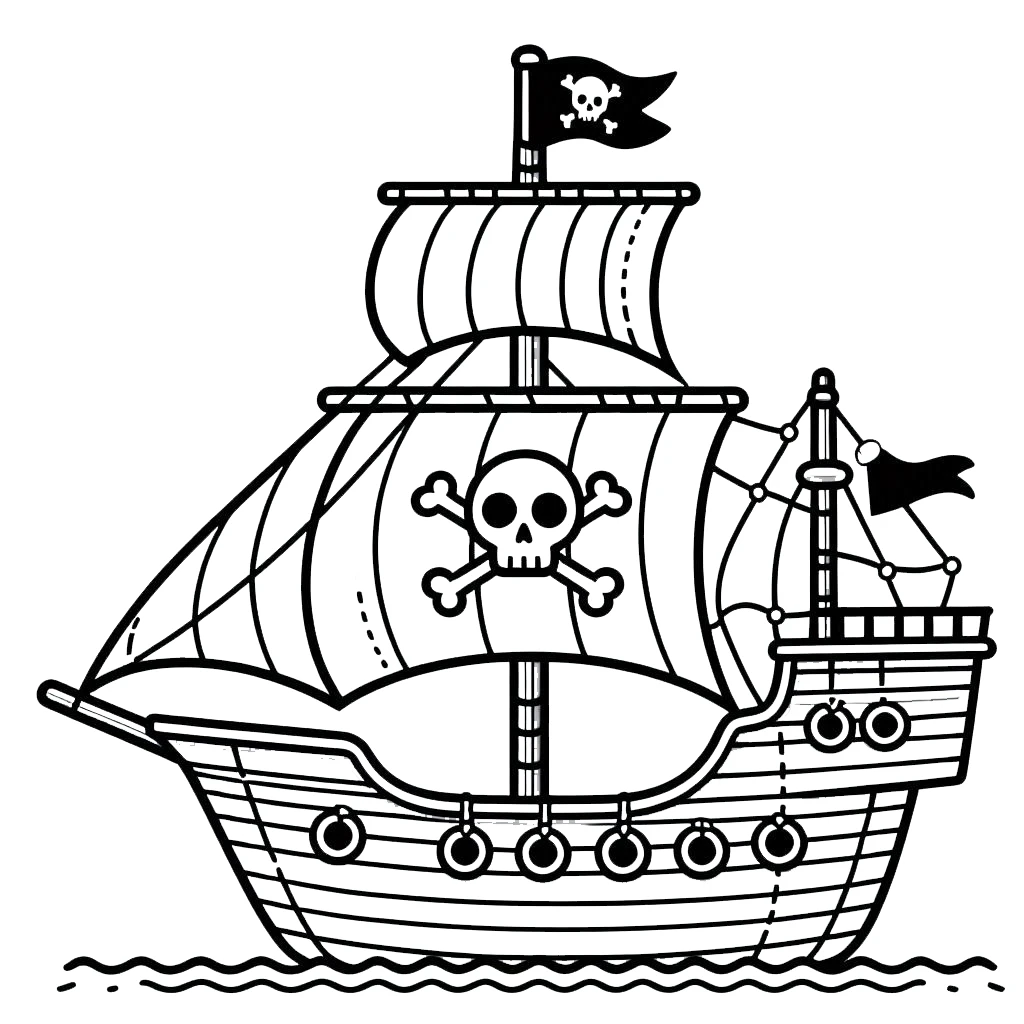 coloriage Bateau Pirate pour enfant de 7 ans