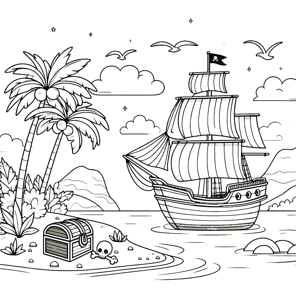 coloriage Bateau Pirate pour enfant à imprimer