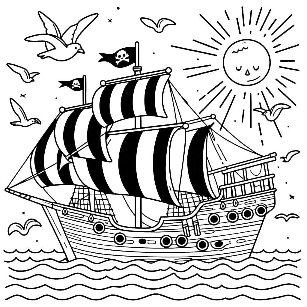 coloriage Bateau Pirate pour enfant de à imprimer 1