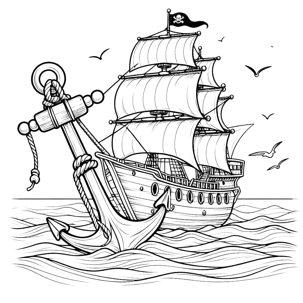 coloriage Bateau Pirate pour primaire 1