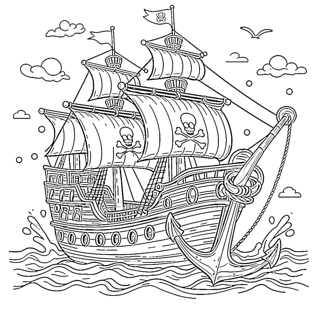 a imprimer coloriage Bateau Pirate gratuit