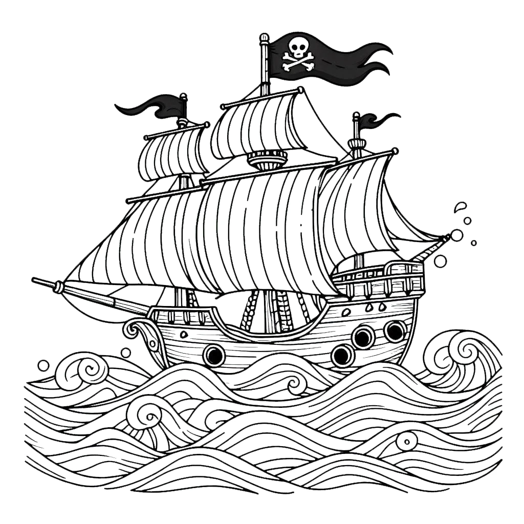 coloriage Bateau Pirate à imprimer pour enfants 3